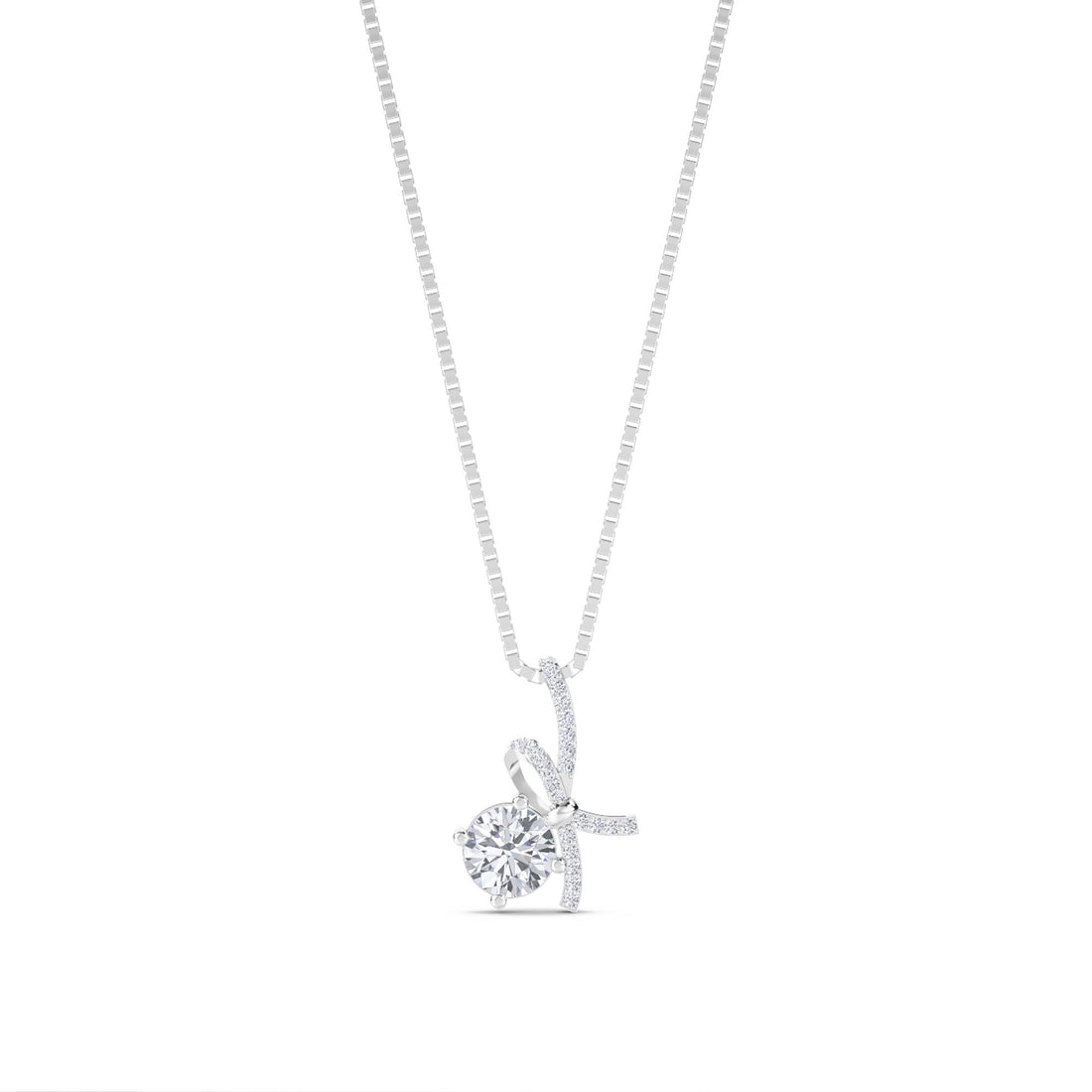 Round Solitaire Diamond Bow Lab Grown Diamond Pendant (Silver) - image 1