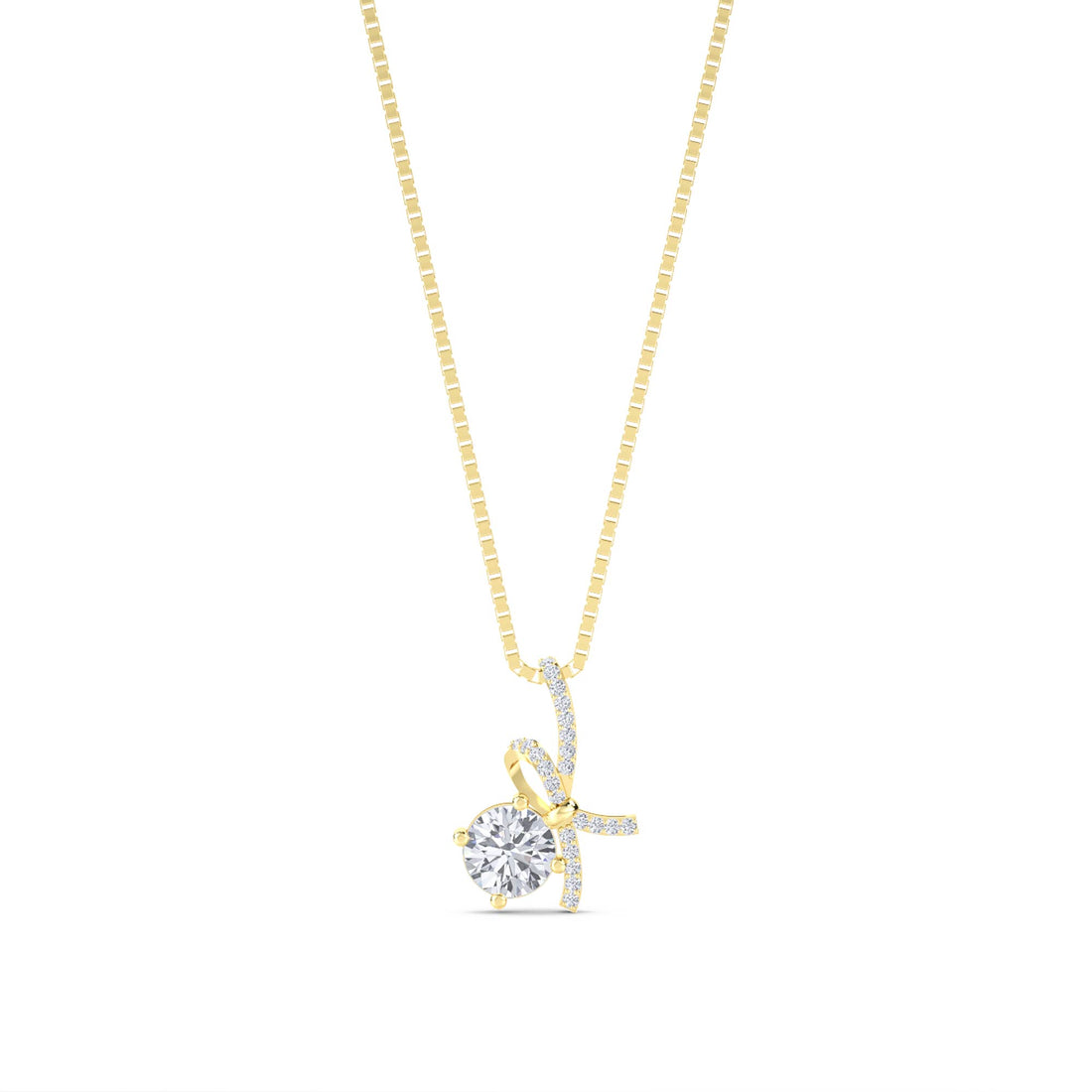 Round Solitaire Diamond Bow Lab Grown Diamond Pendant - image 1