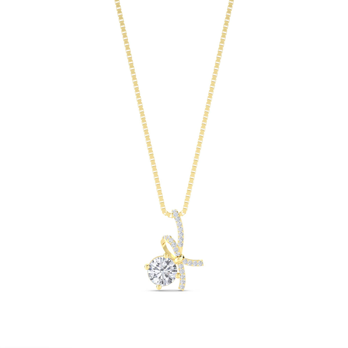 Round Solitaire Diamond Bow Lab Grown Diamond Pendant - image 1