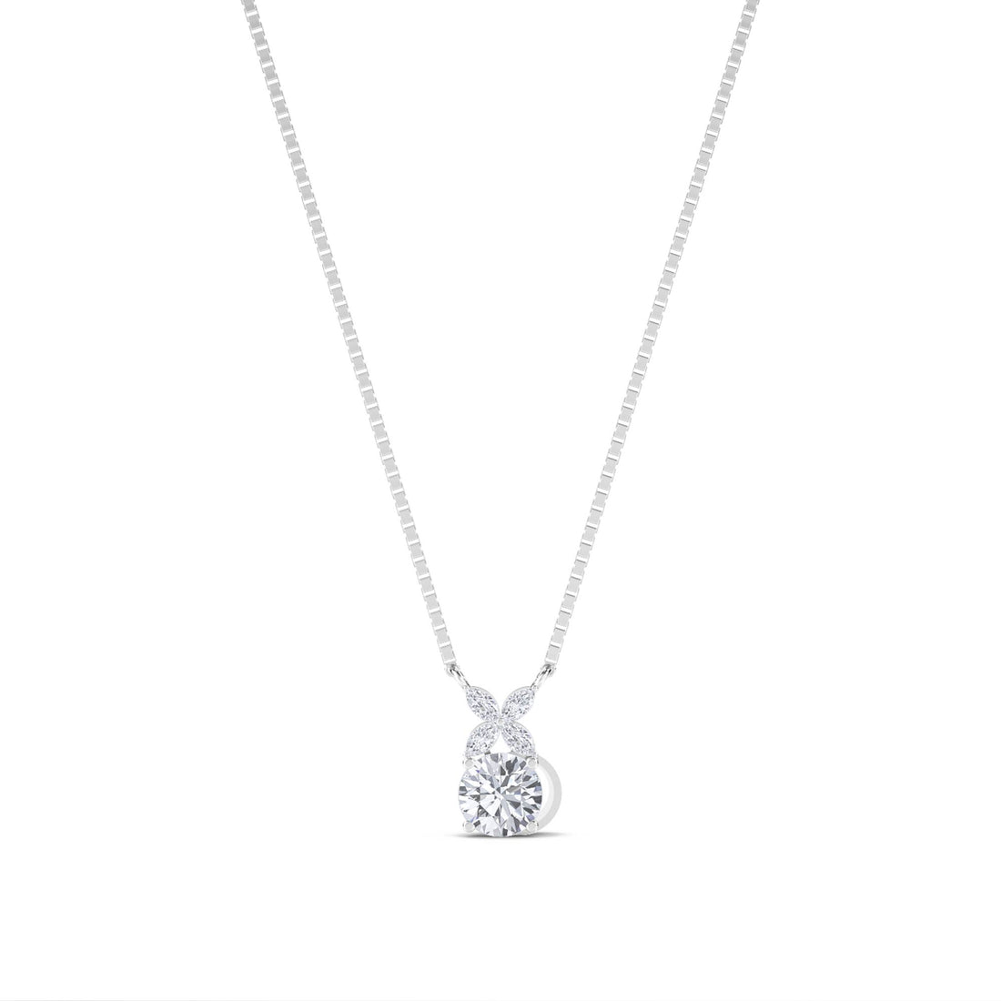 Round Marquise Bow Bail Lab Grown Diamond Pendant (Silver) - image 1
