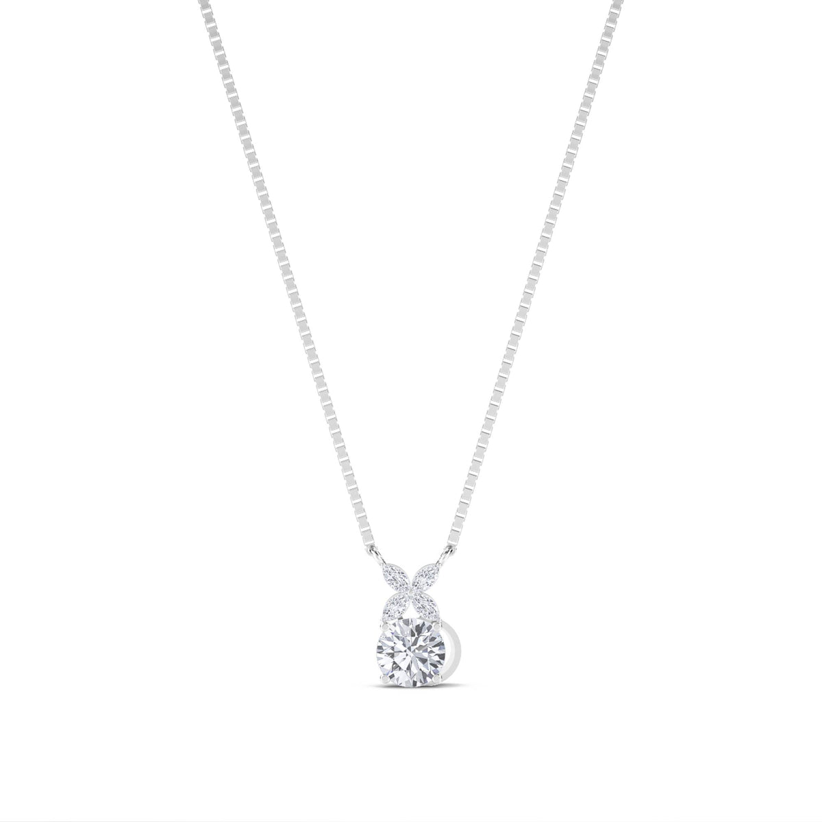 Round Marquise Bow Bail Lab Grown Diamond Pendant (Silver) - image 1