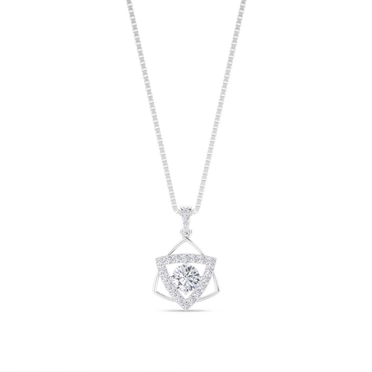 Round Geometric Triangle Halo Lab Grown Diamond Pendant (Silver) - image 1