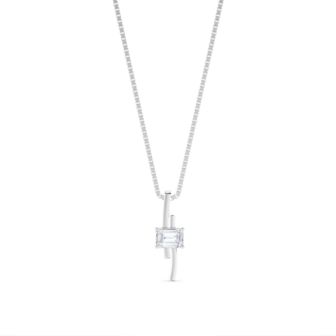 Emerald Cut East West Wire Lab Grown Diamond Pendant (Silver) - image 1