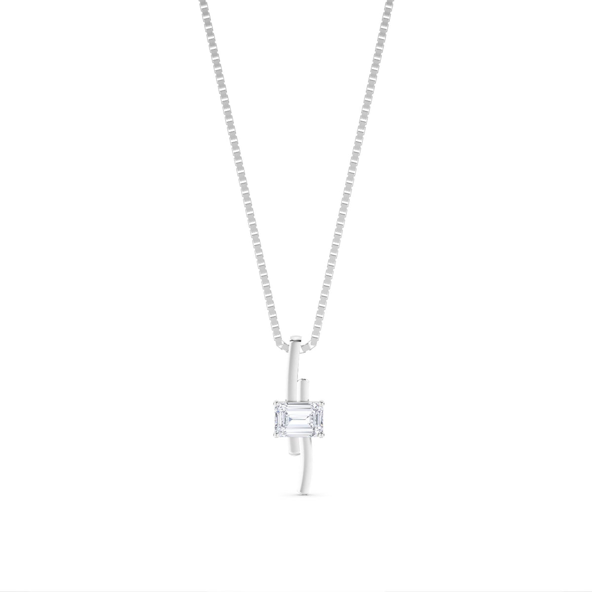 Emerald Cut East West Wire Lab Grown Diamond Pendant (Silver) - image 1
