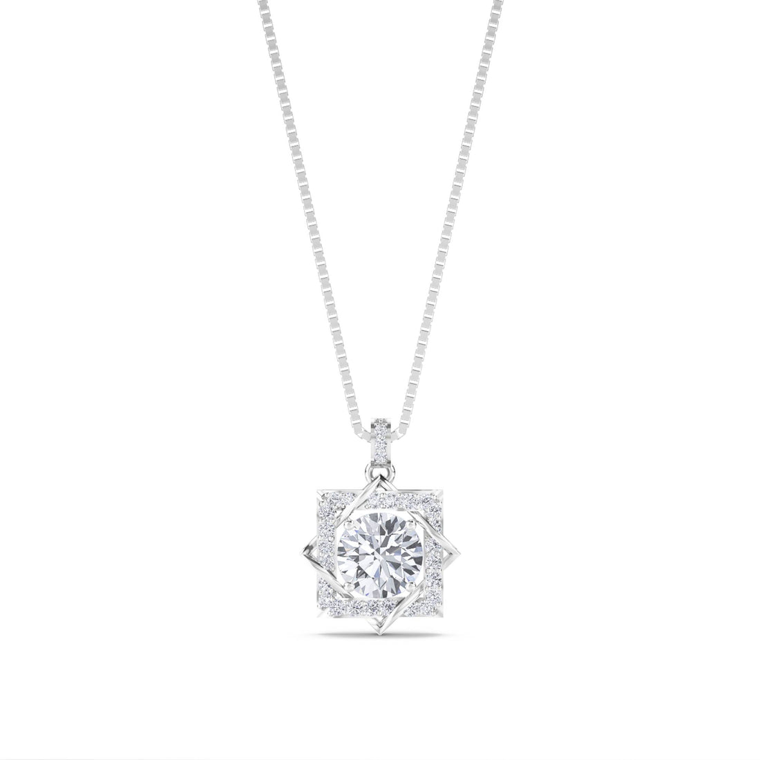 Round Square Star Halo Lab Grown Diamond Pendant (Silver) - image 1