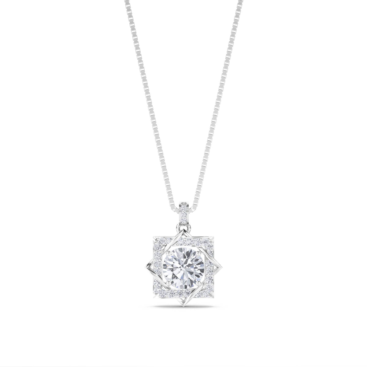 Round Square Star Halo Lab Grown Diamond Pendant (Silver) - image 1
