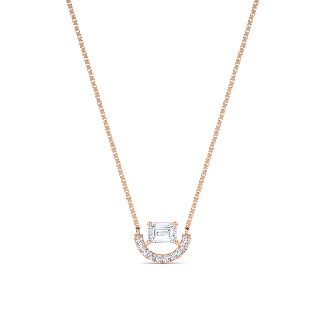 Emerald Cut Pave Crescent Bar Lab Grown Diamond Pendant