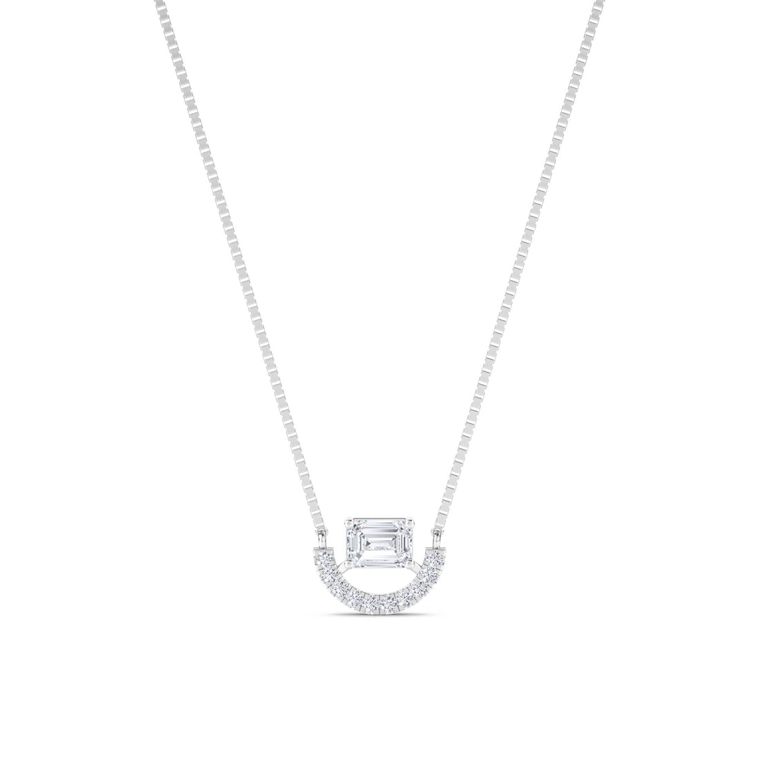 Emerald Cut Pave Crescent Bar Lab Grown Diamond Pendant (Silver) - image 1