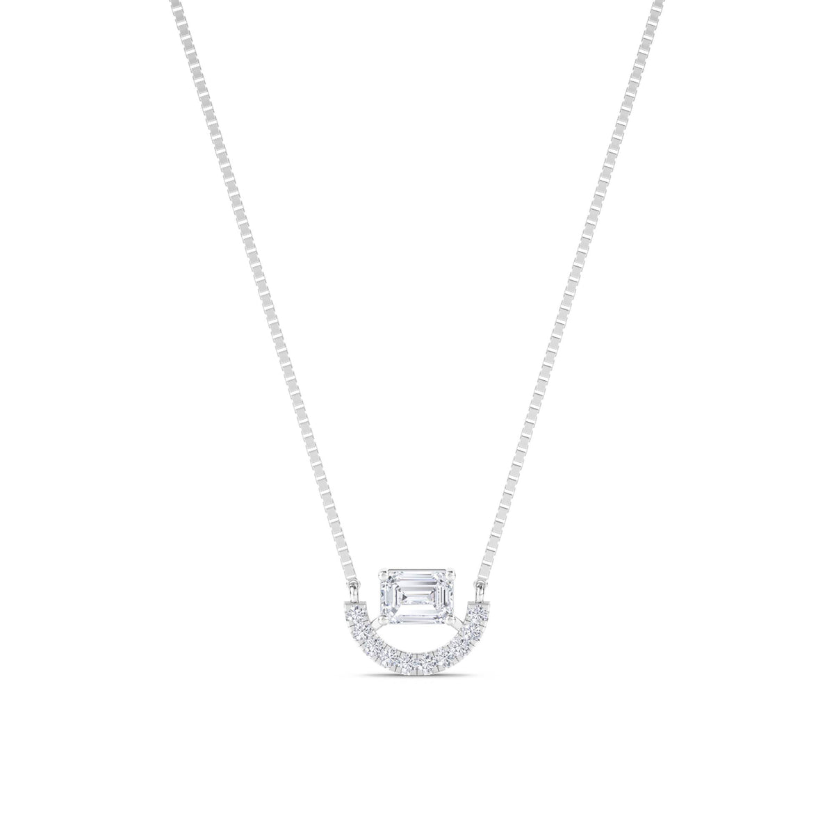Emerald Cut Pave Crescent Bar Lab Grown Diamond Pendant (Silver) - image 1