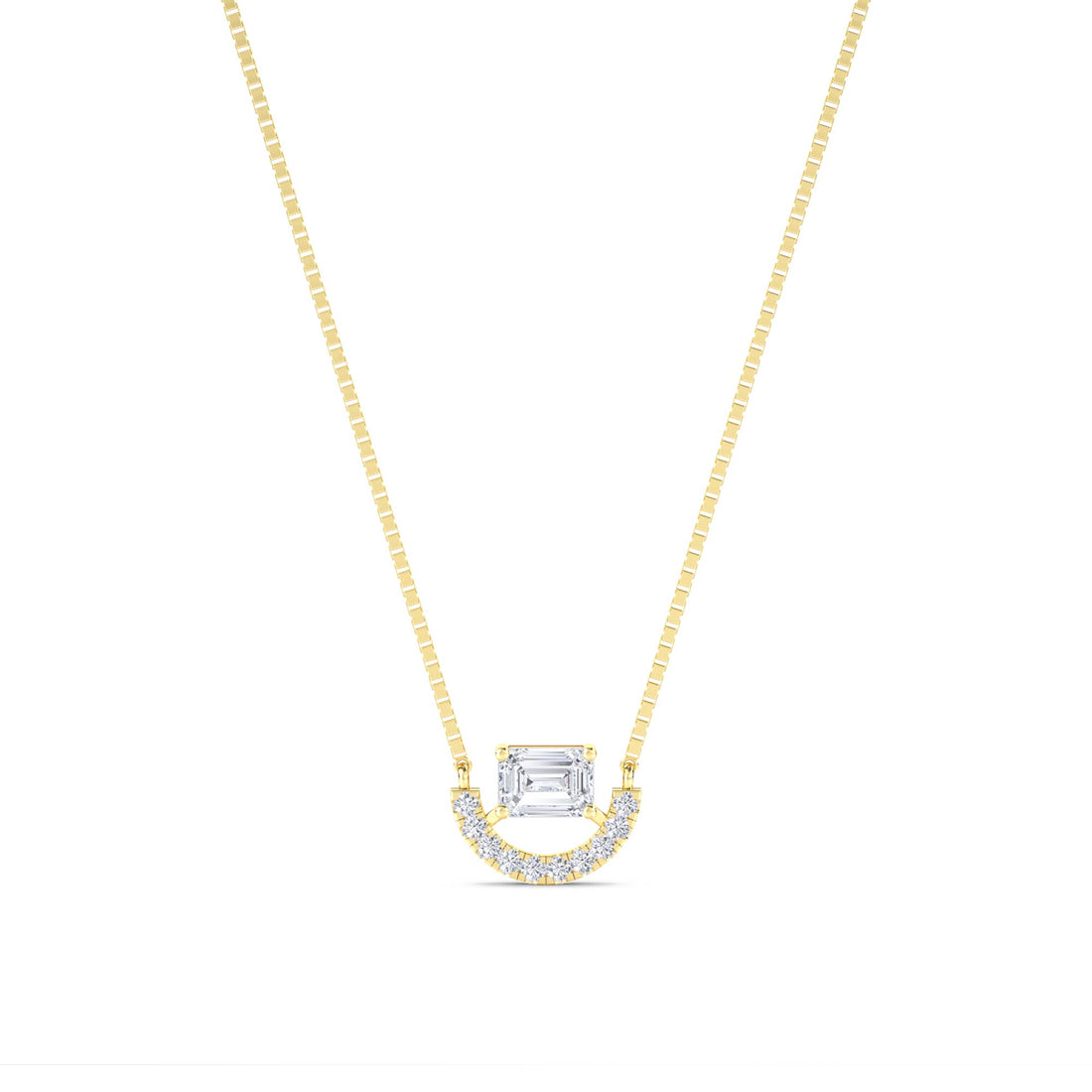 Emerald Cut Pave Crescent Bar Lab Grown Diamond Pendant - image 1