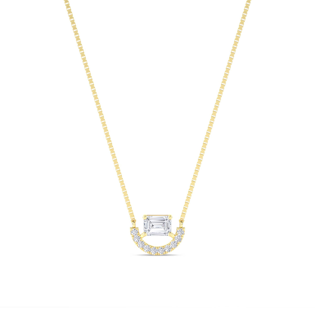 Emerald Cut Pave Crescent Bar Lab Grown Diamond Pendant - image 1