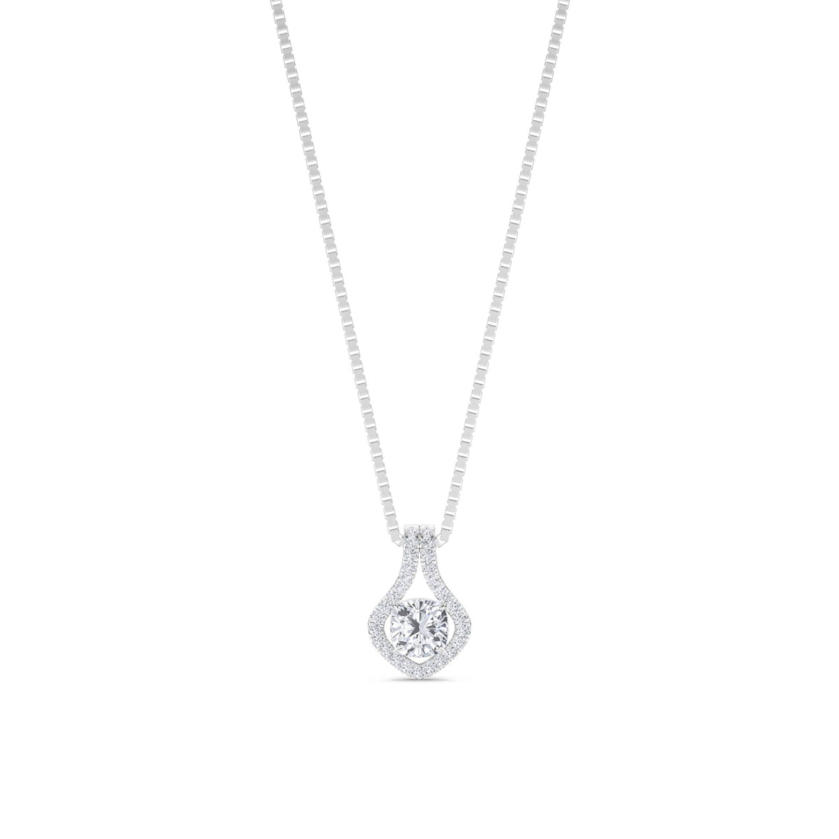 Round Scalloped Clover Halo Lab Grown Diamond Pendant (Silver) - image 1