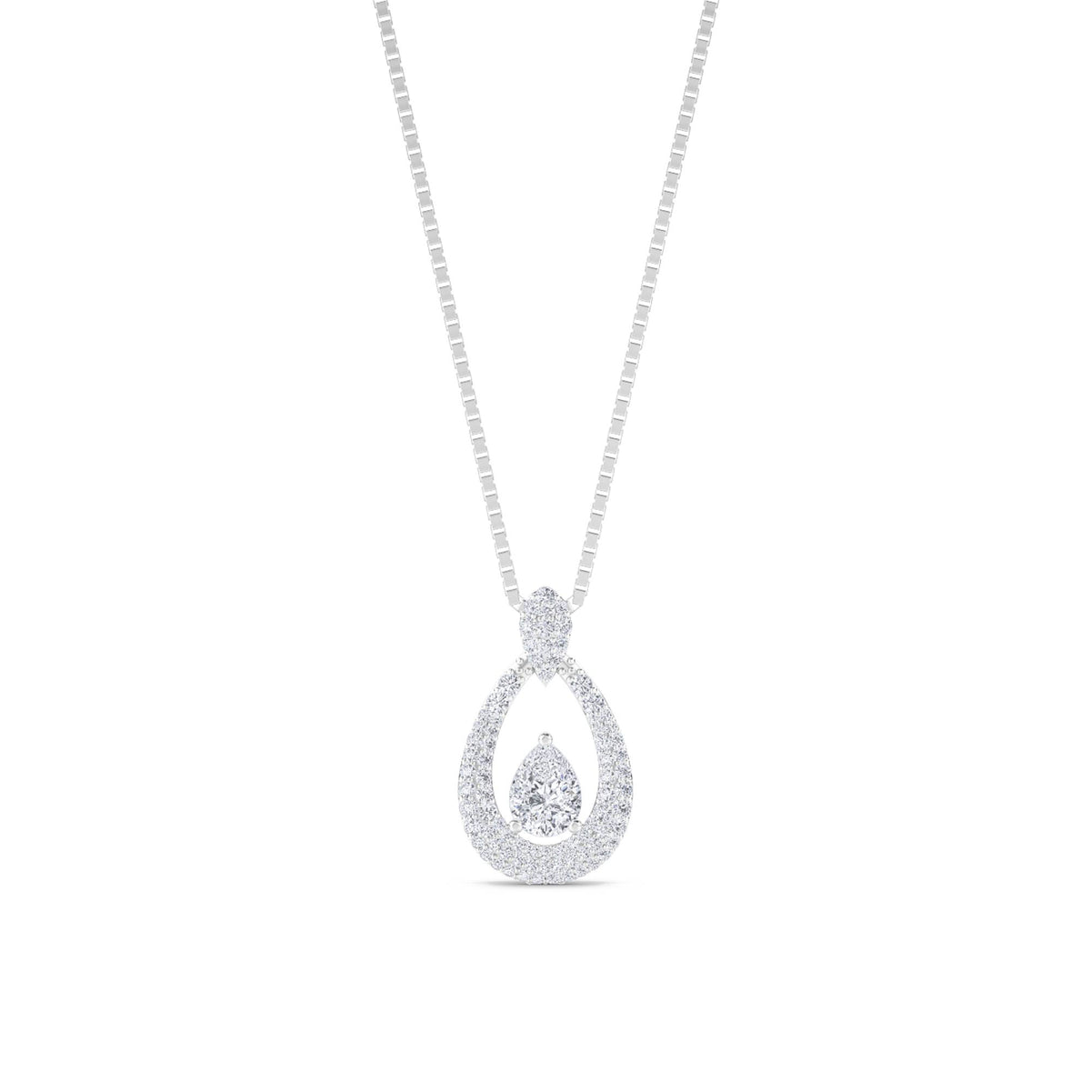 Pear Open Teardrop Frame Lab Grown Diamond Pendant (Silver) - image 1