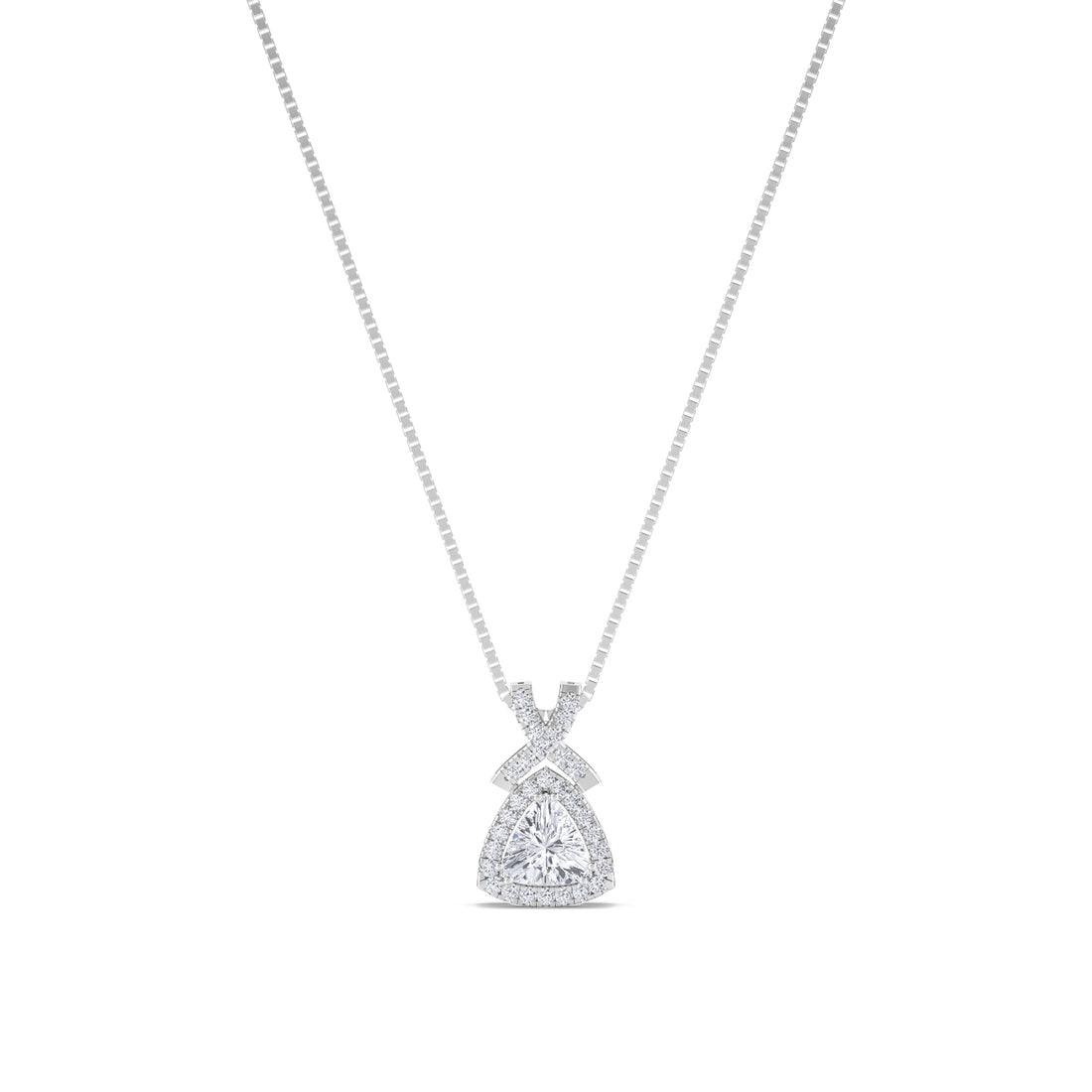 Trillion Cut Halo Criss Cross Lab Grown Diamond Pendant (Silver) - image 1