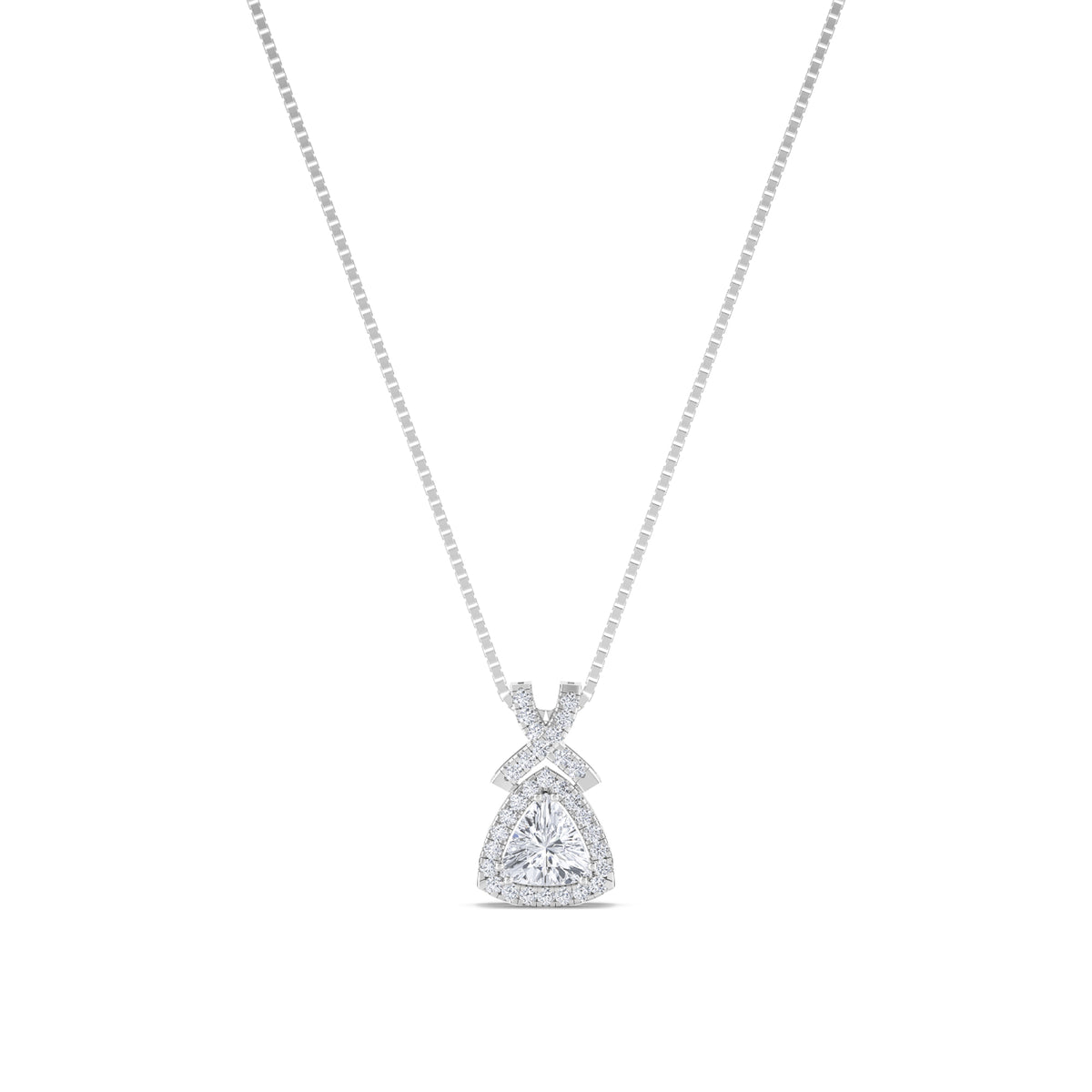 Trillion Cut Halo Criss Cross Lab Grown Diamond Pendant (Silver) - image 1