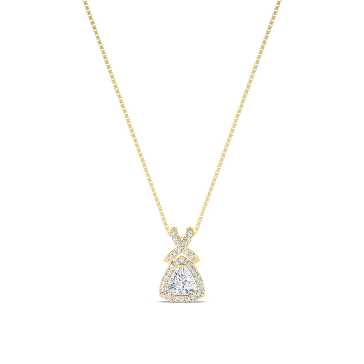 Trillion Cut Halo Criss Cross Lab Grown Diamond Pendant - image 1