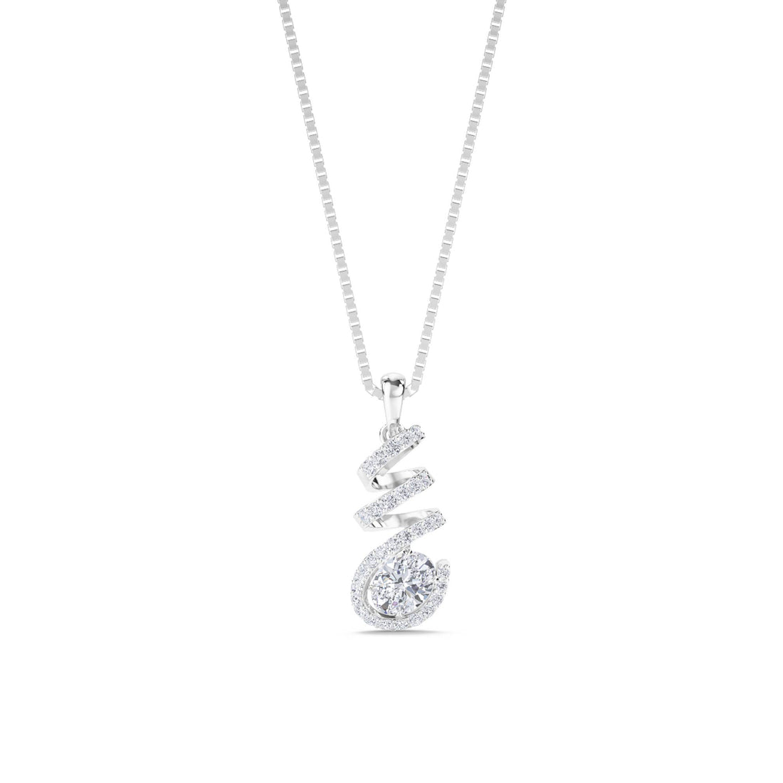 Oval Drop Floral Leaf Lab Grown Diamond Pendant (Silver) - image 1