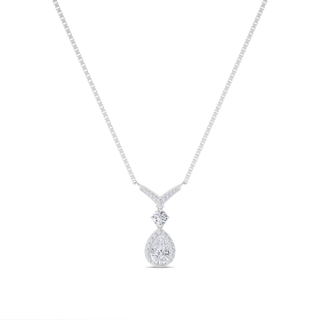 Pear Cluster Lariat Chevron Lab Grown Diamond Pendant (Silver) - image 1