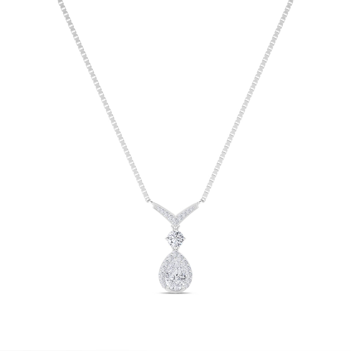Pear Cluster Lariat Chevron Lab Grown Diamond Pendant (Silver) - image 1