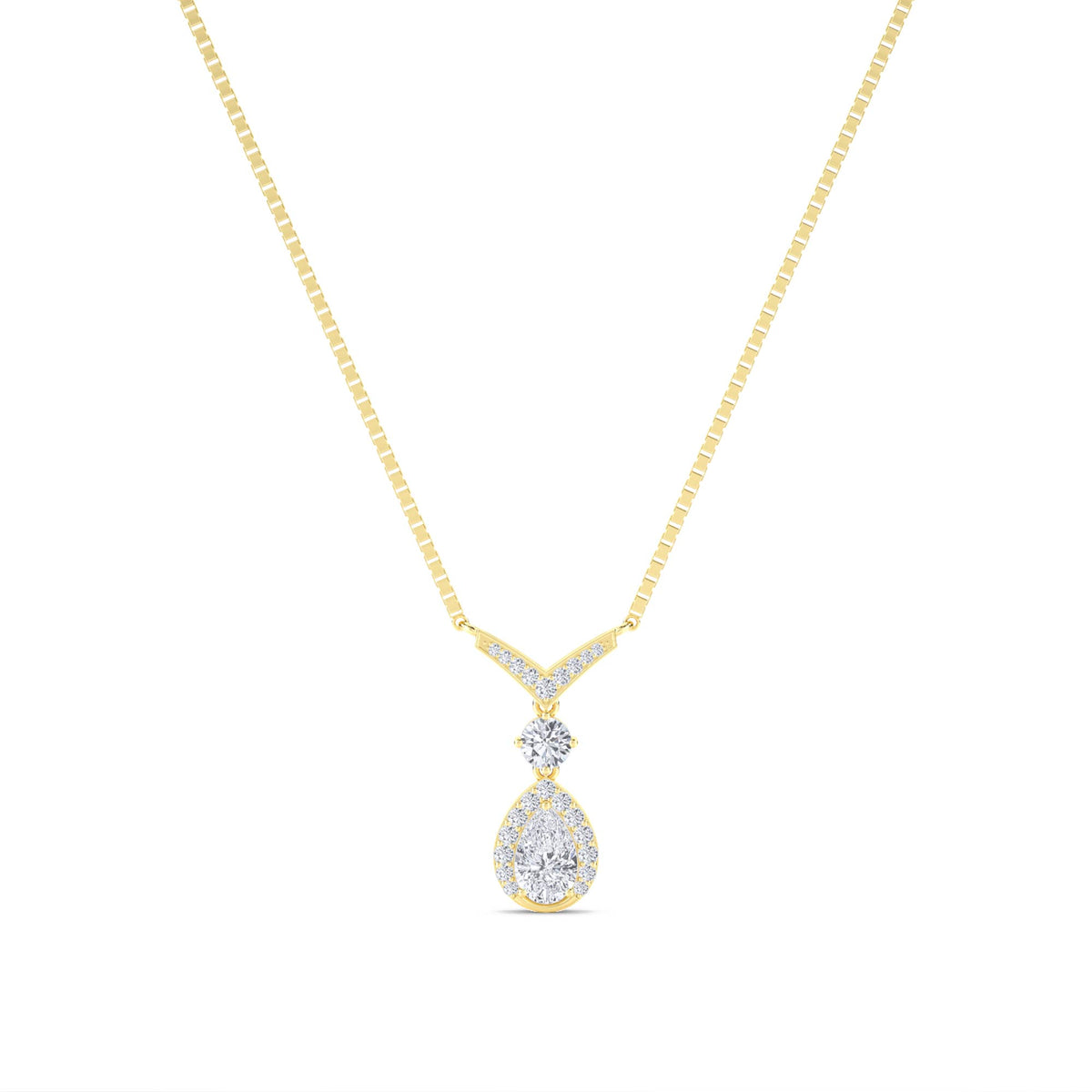 Pear Cluster Lariat Chevron Lab Grown Diamond Pendant - image 1