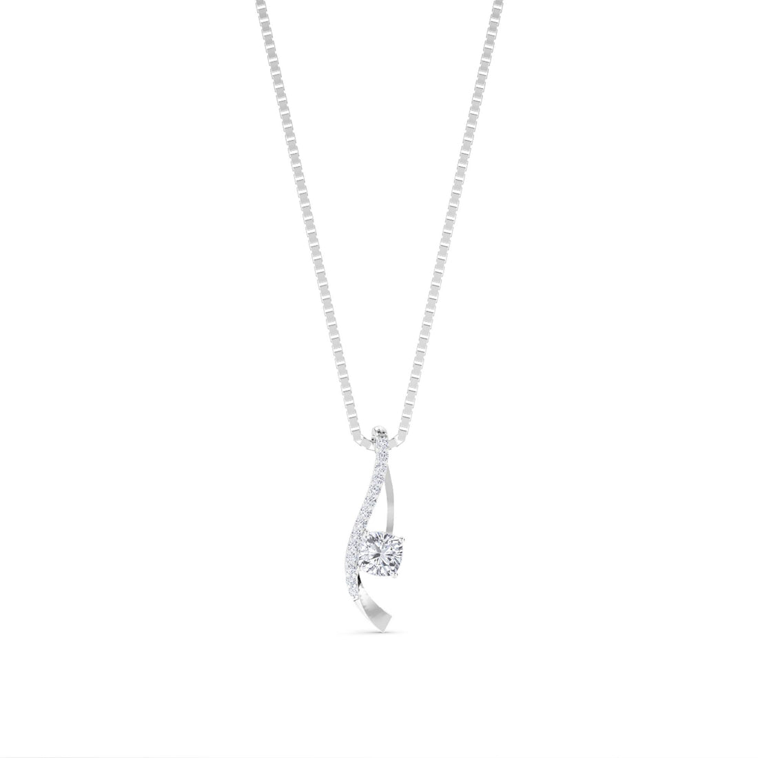 Round Ribbon Swirl Drop Lab Grown Diamond Pendant (Silver) - image 1