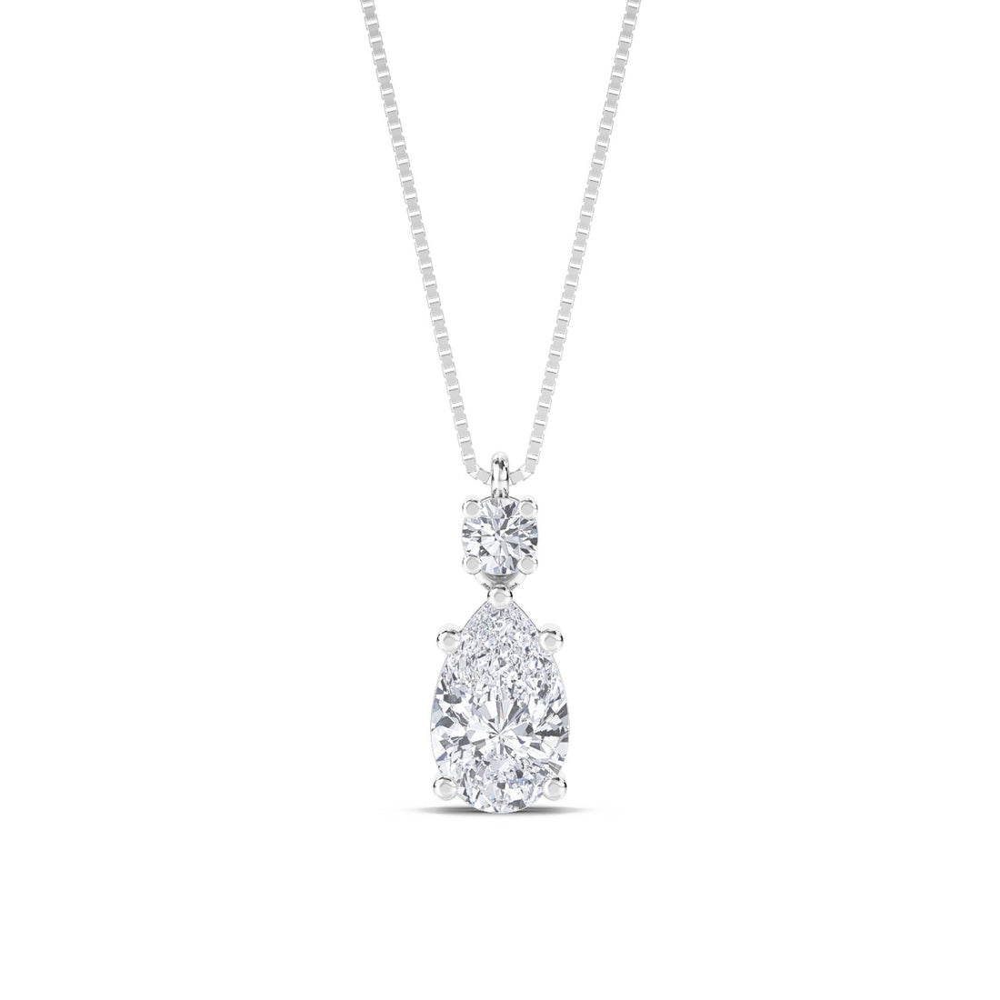 Pear Round Two Stone Drop Lab Grown Diamond Pendant (Silver) - image 1