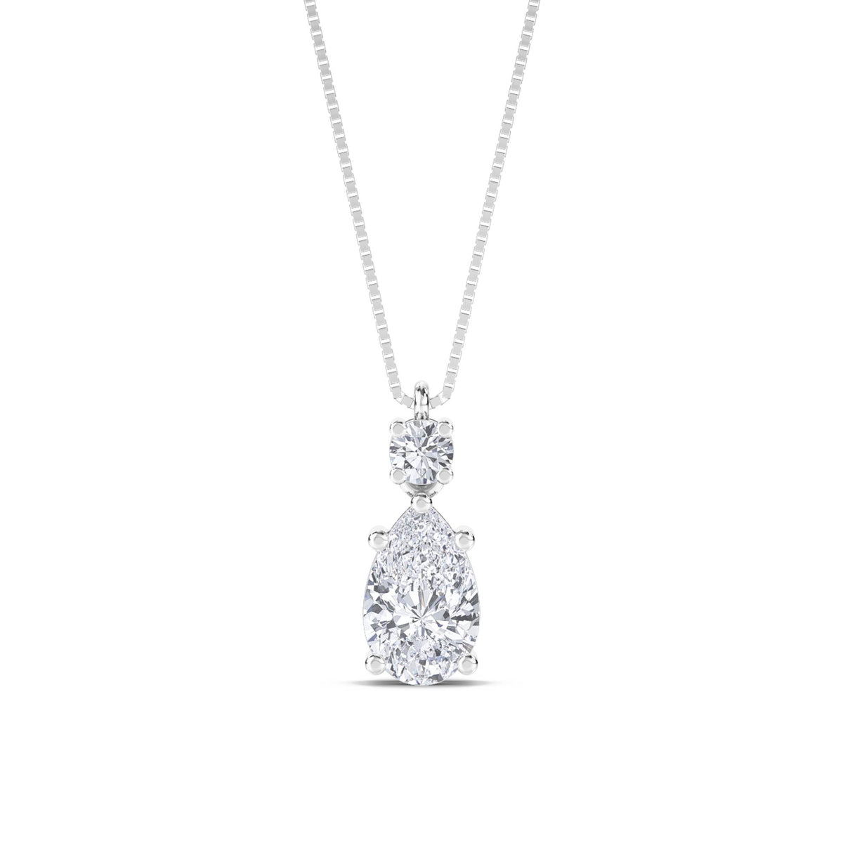 Pear Round Two Stone Drop Lab Grown Diamond Pendant (Silver) - image 1