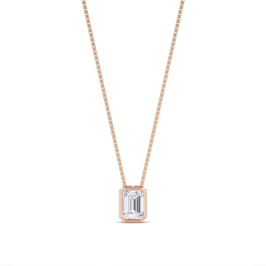 Emerald Cut Bezel Solitaire Lab Grown Diamond Pendant