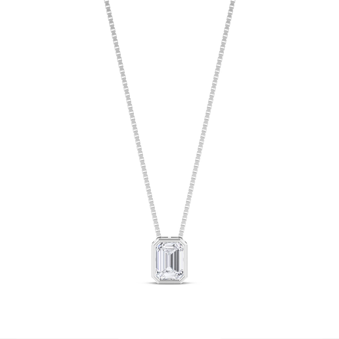 Emerald Cut Bezel Solitaire Lab Grown Diamond Pendant (Silver) - image 1