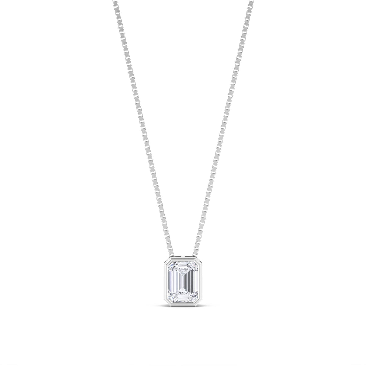 Emerald Cut Bezel Solitaire Lab Grown Diamond Pendant (Silver) - image 1