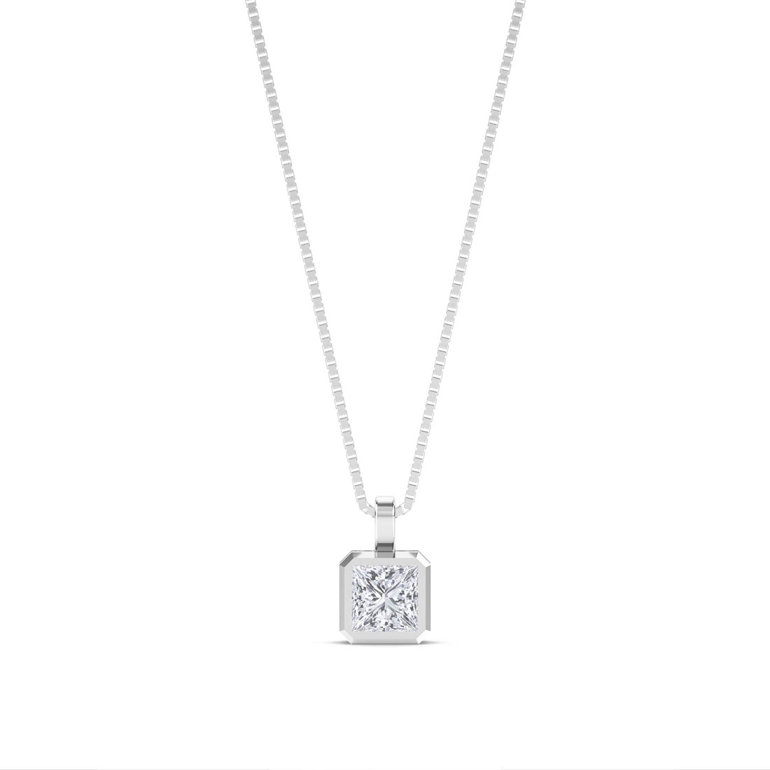 Princess Cut Bezel Solitaire Lab Grown Diamond Pendant (Silver) - image 1