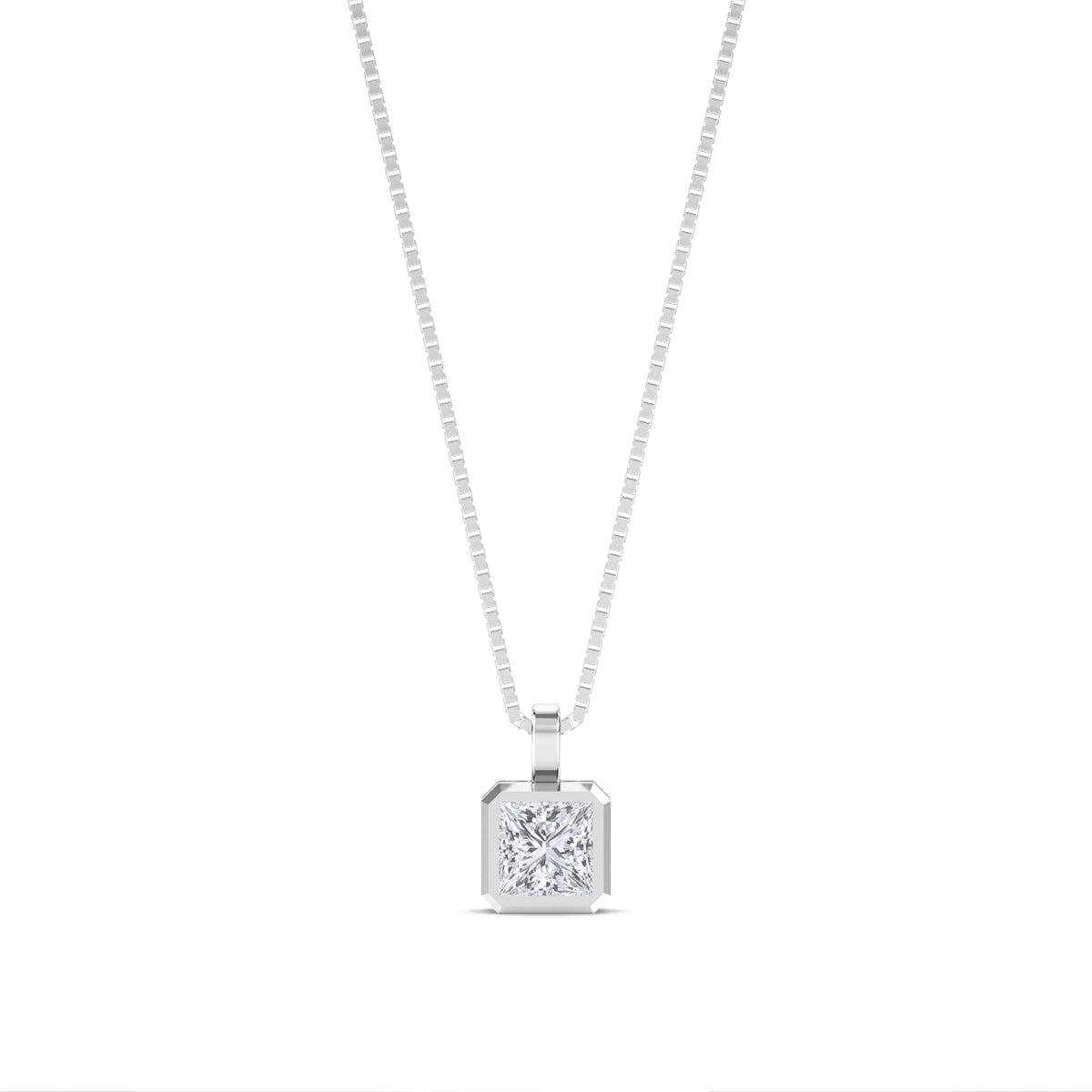 Princess Cut Bezel Solitaire Lab Grown Diamond Pendant (Silver) - image 1