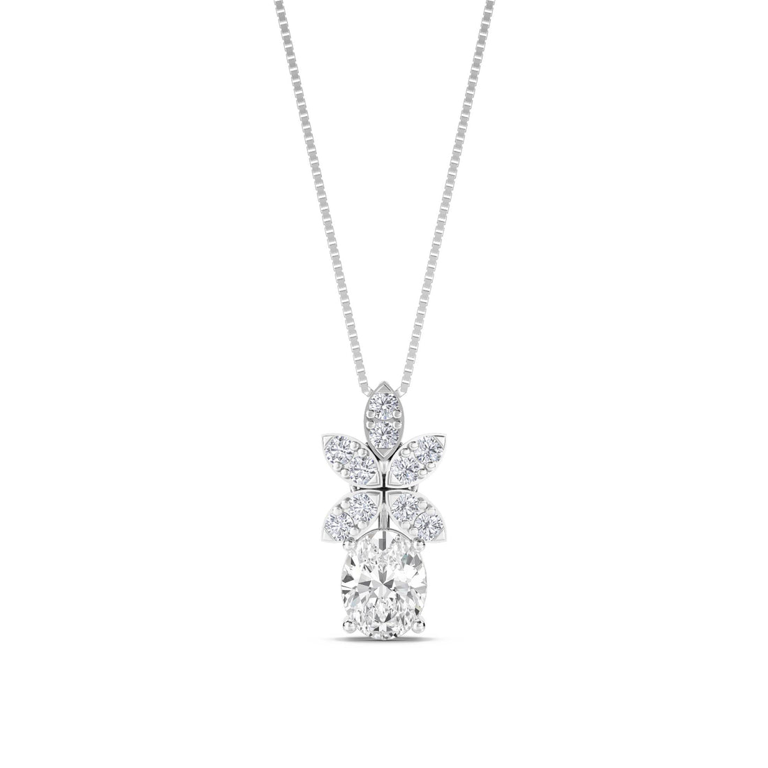 Oval Diamond Floral Cluster Lab Grown Diamond Pendant (Silver) - image 1