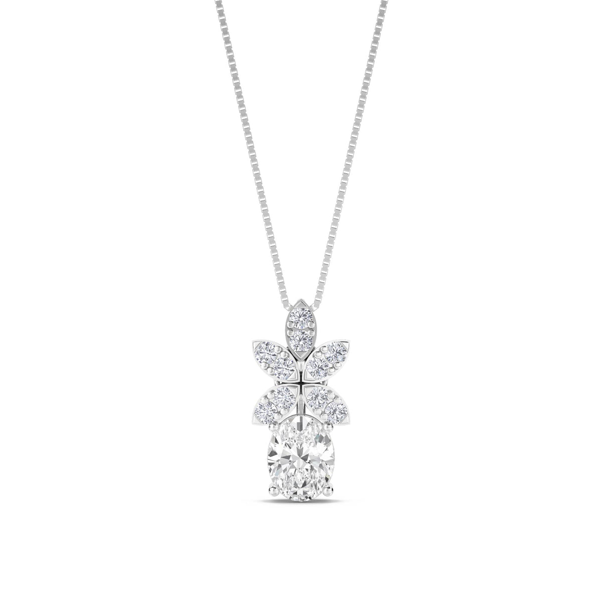 Oval Diamond Floral Cluster Lab Grown Diamond Pendant (Silver) - image 1