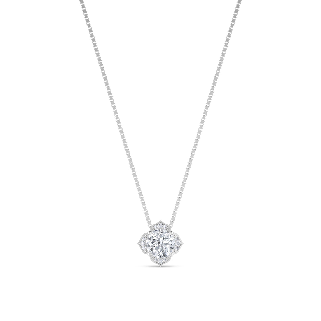 Round Cut Vintage Floral Halo Lab Grown Diamond Pendant (Silver) - image 1