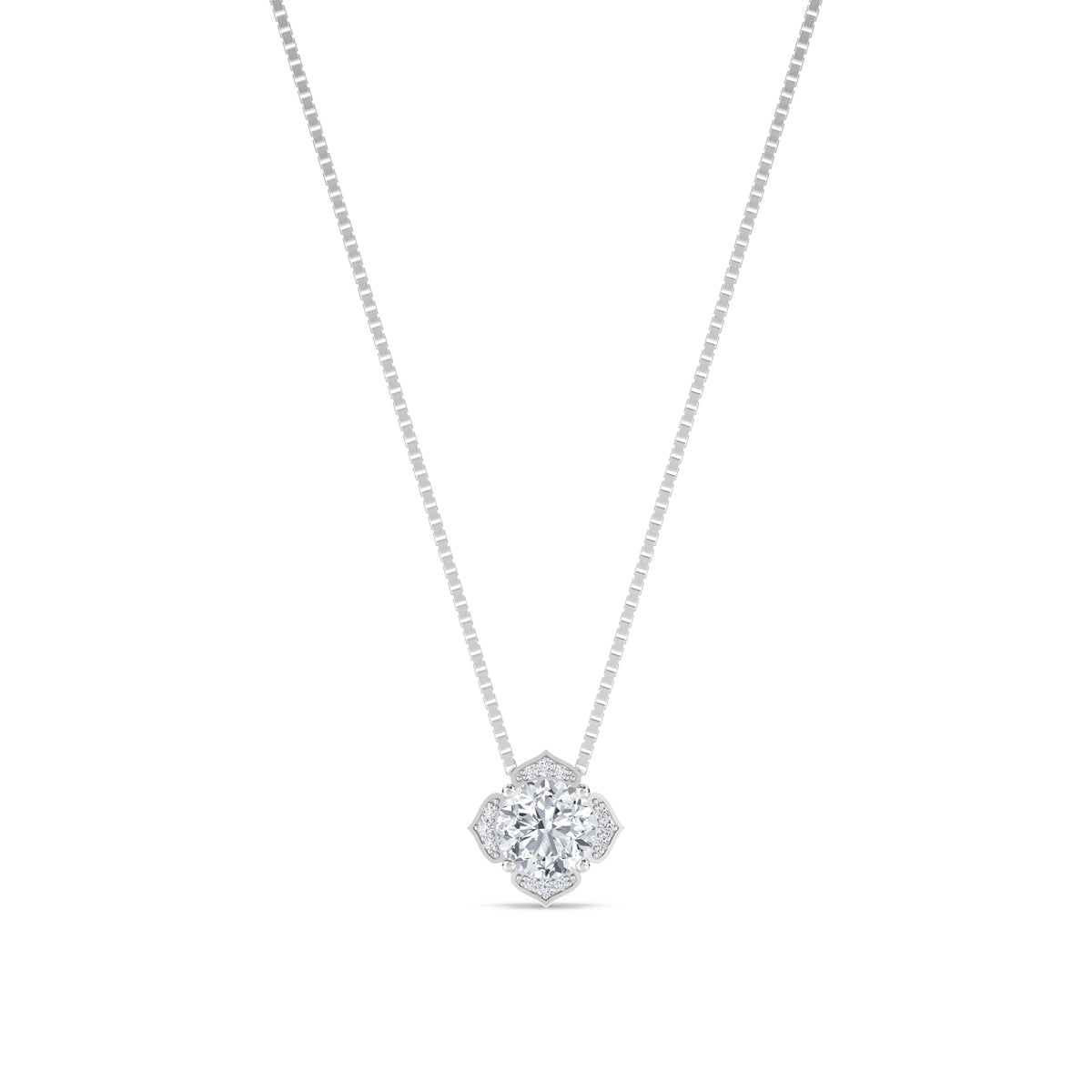 Round Cut Vintage Floral Halo Lab Grown Diamond Pendant (Silver) - image 1