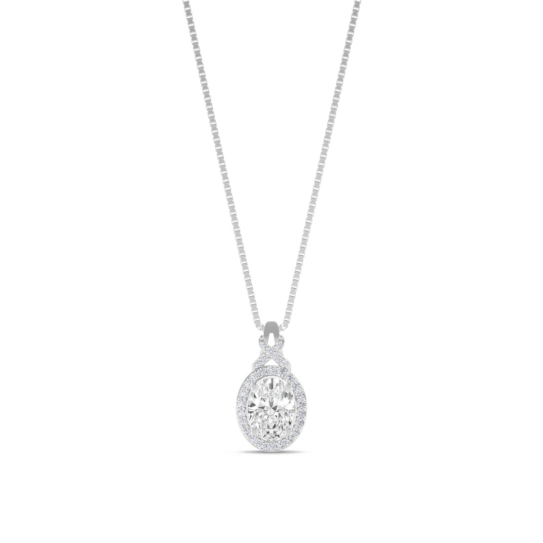 Oval Halo X Bail Lab Grown Diamond Pendant (Silver) - image 1
