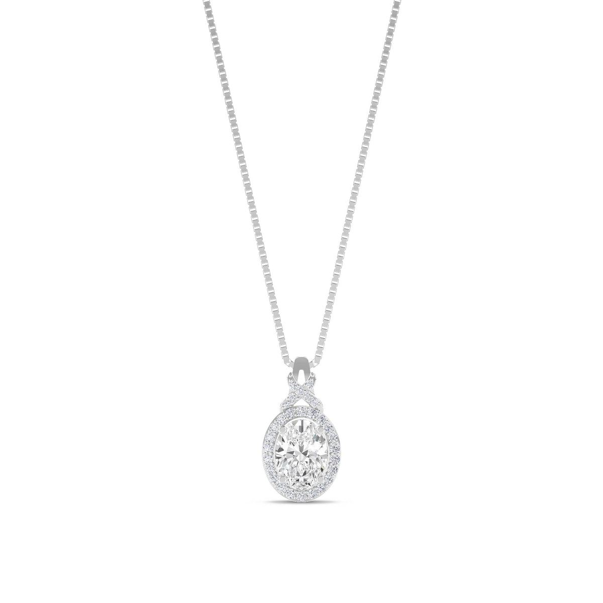 Oval Halo X Bail Lab Grown Diamond Pendant (Silver) - image 1