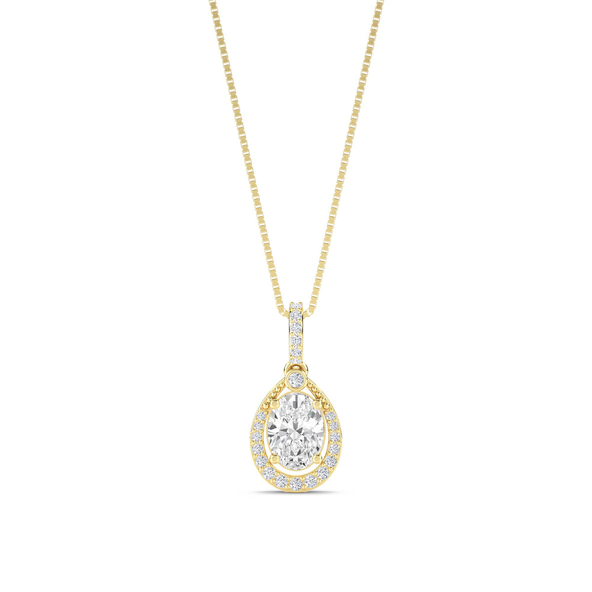 Oval Pear Halo Bezel Accent Lab Grown Diamond Pendant - image 1