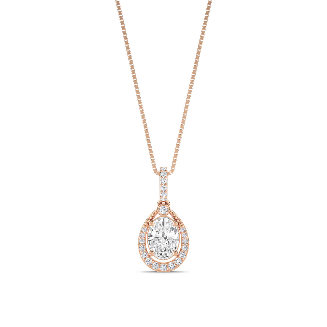 Oval Pear Halo Bezel Accent Lab Grown Diamond Pendant