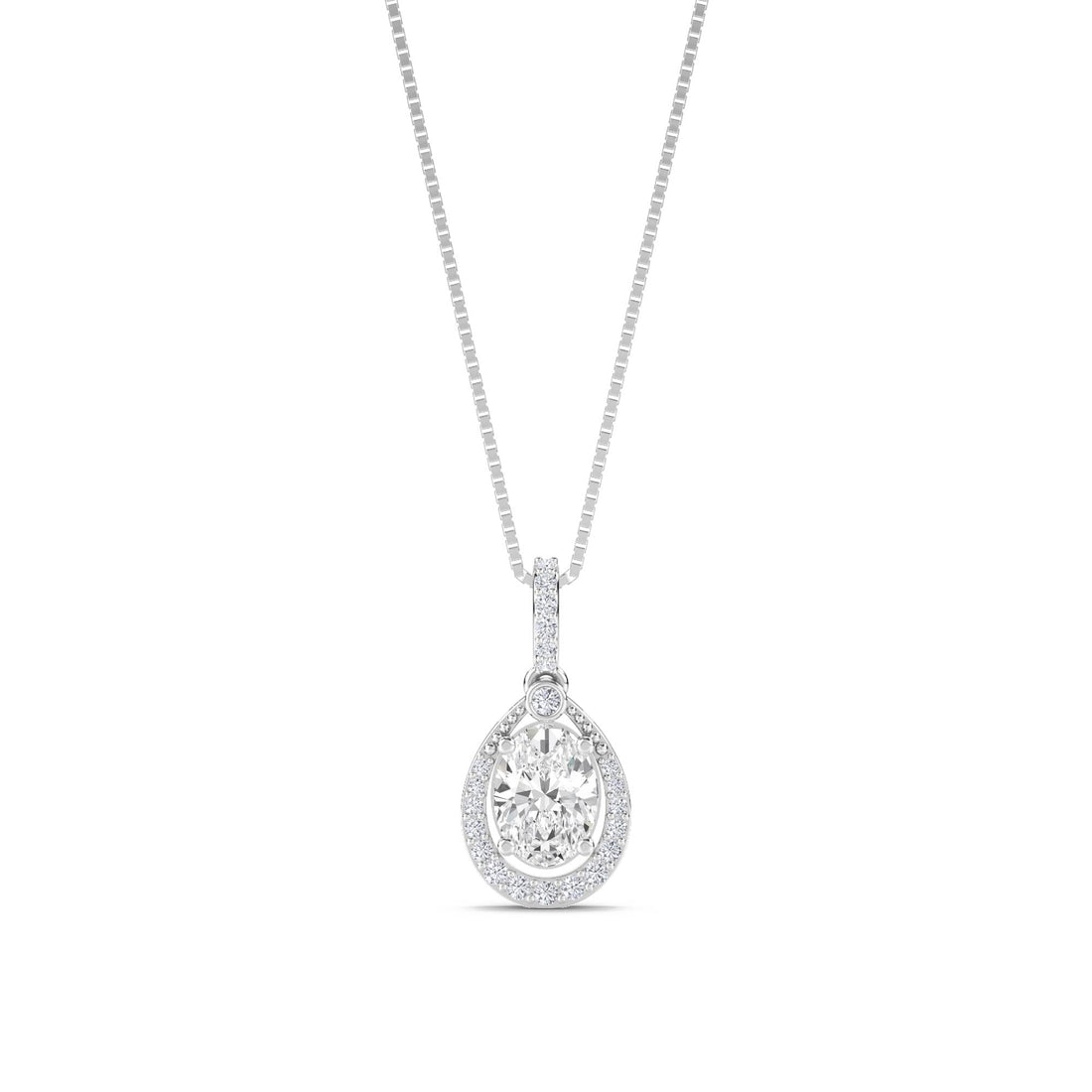 Oval Pear Halo Bezel Accent Lab Grown Diamond Pendant (Silver) - image 1