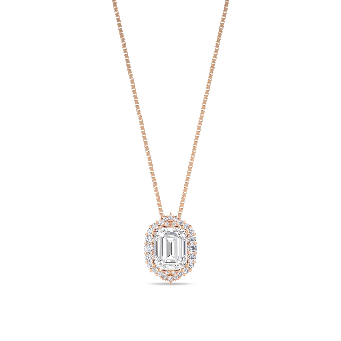 Emerald Cut Rounded Halo Lab Grown Diamond Pendant