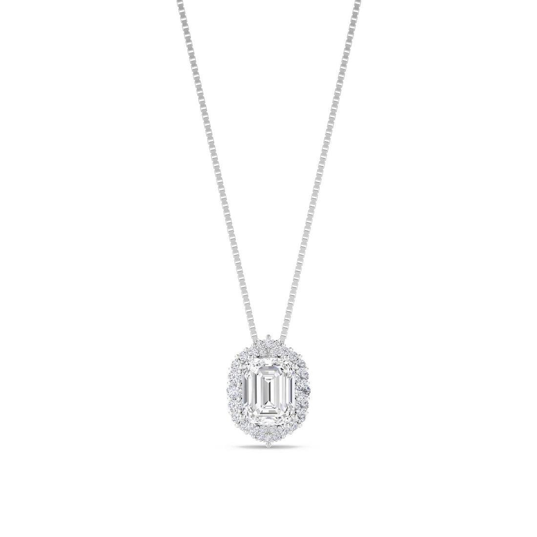Emerald Cut Rounded Halo Lab Grown Diamond Pendant (Silver) - image 1
