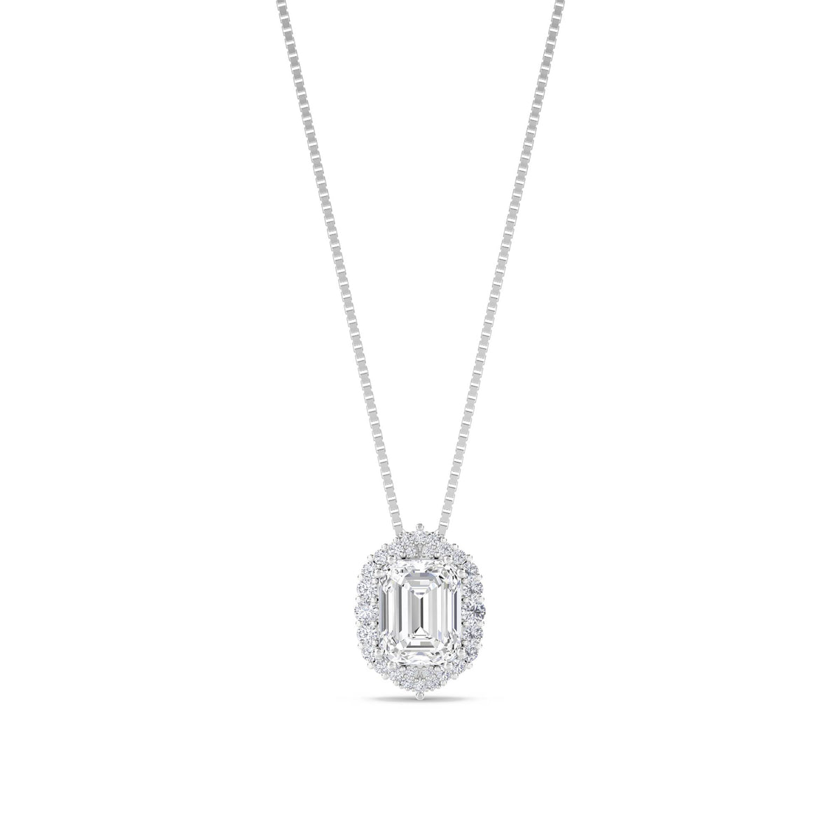 Emerald Cut Rounded Halo Lab Grown Diamond Pendant (Silver) - image 1