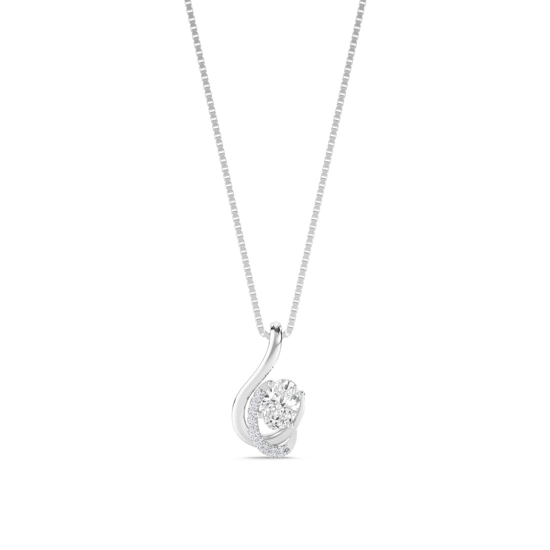 Oval Ribbon Swirl Lab Grown Diamond Pendant (Silver) - image 1