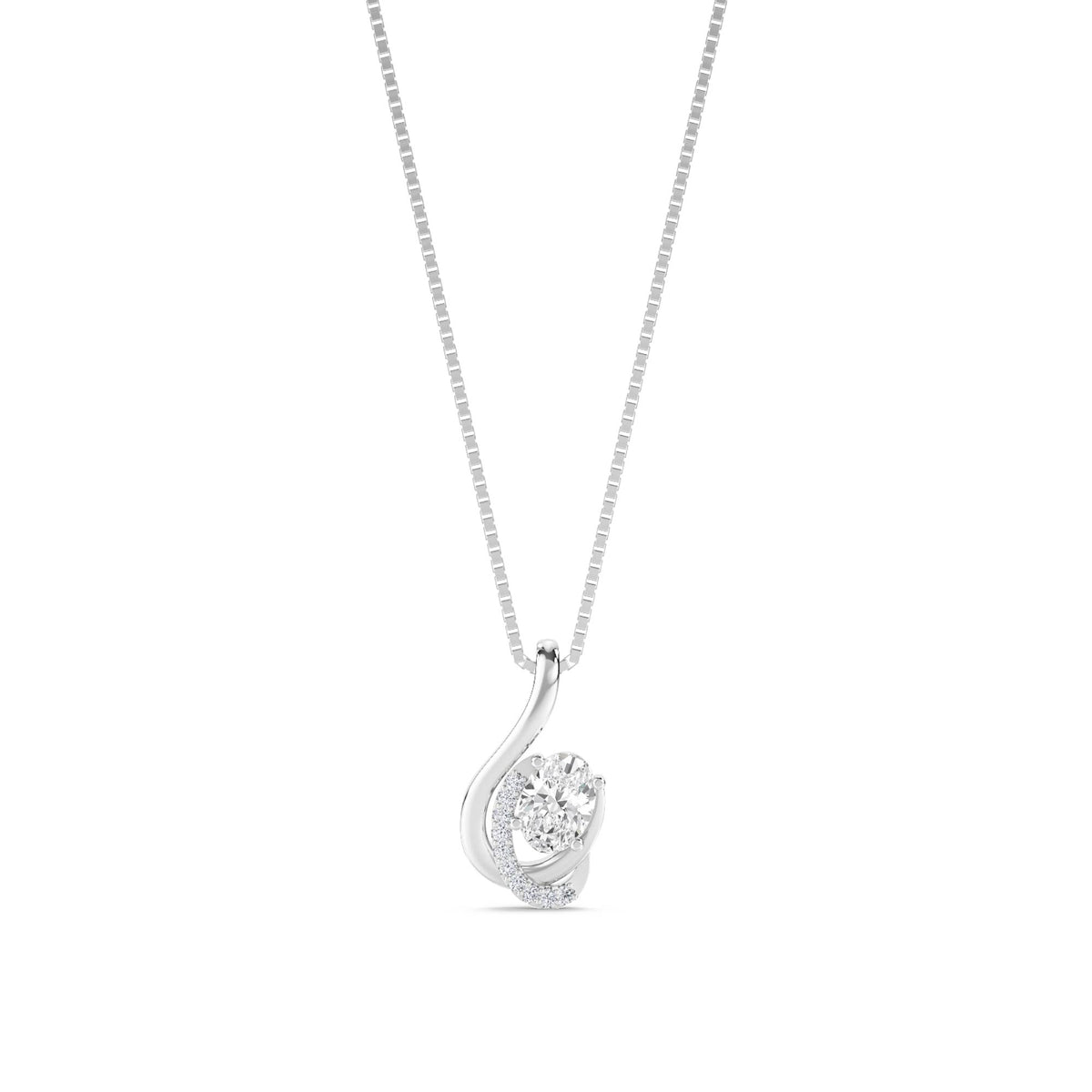 Oval Ribbon Swirl Lab Grown Diamond Pendant (Silver) - image 1