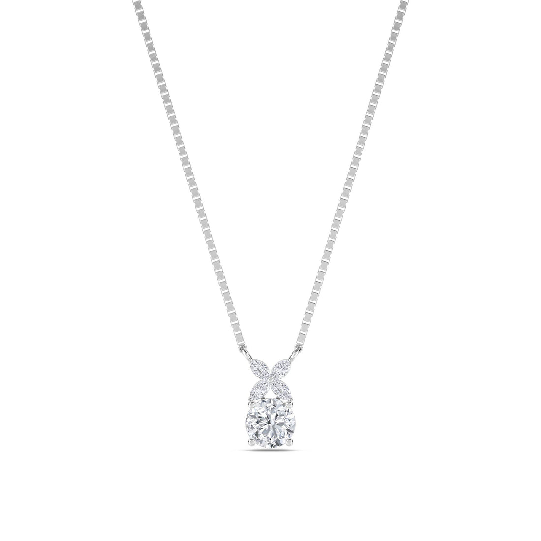 Round Marquise Bow Bail Lab Grown Diamond Pendant (Silver)