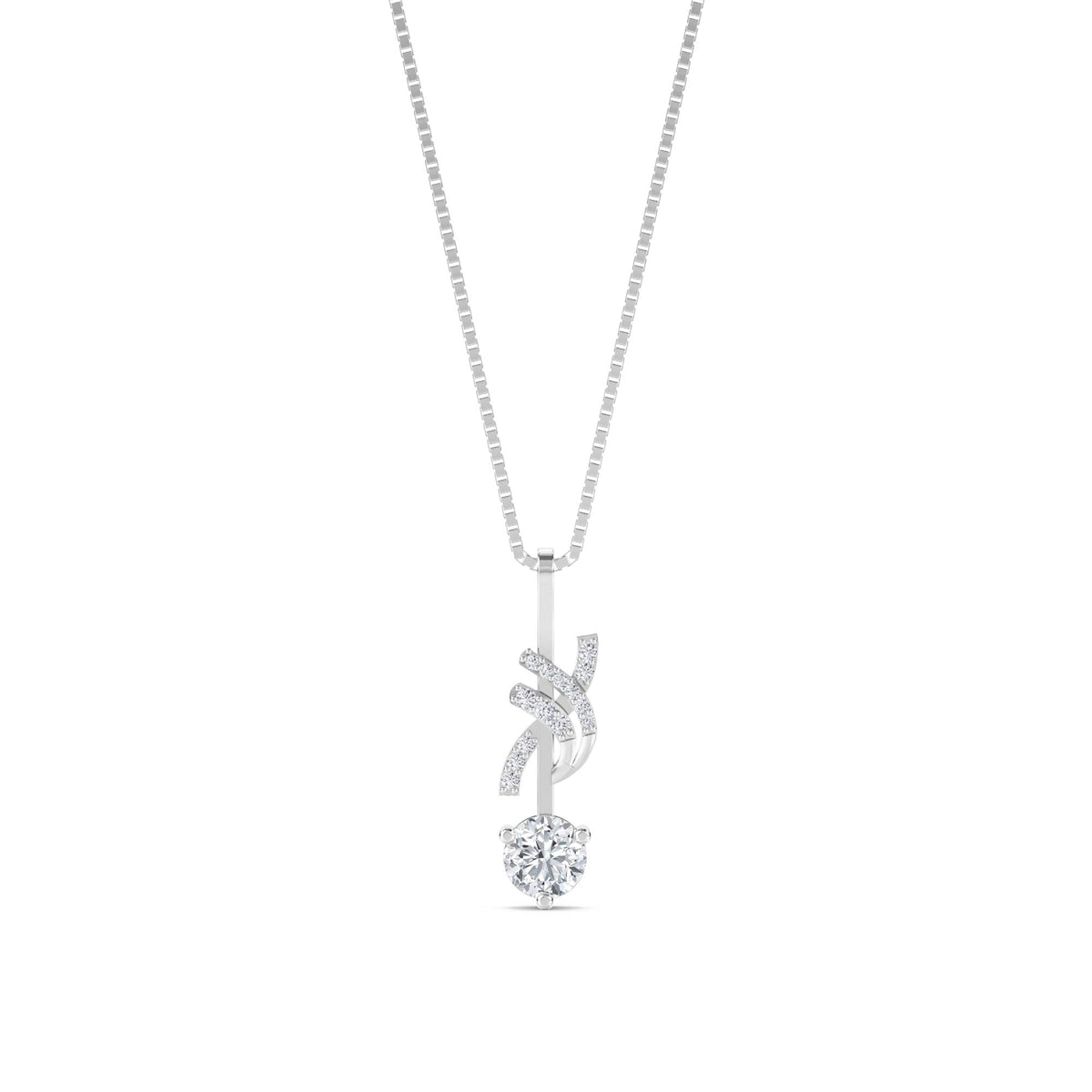 Round Ribbon Knot Bar Lab Grown Diamond Pendant (Silver) - image 1