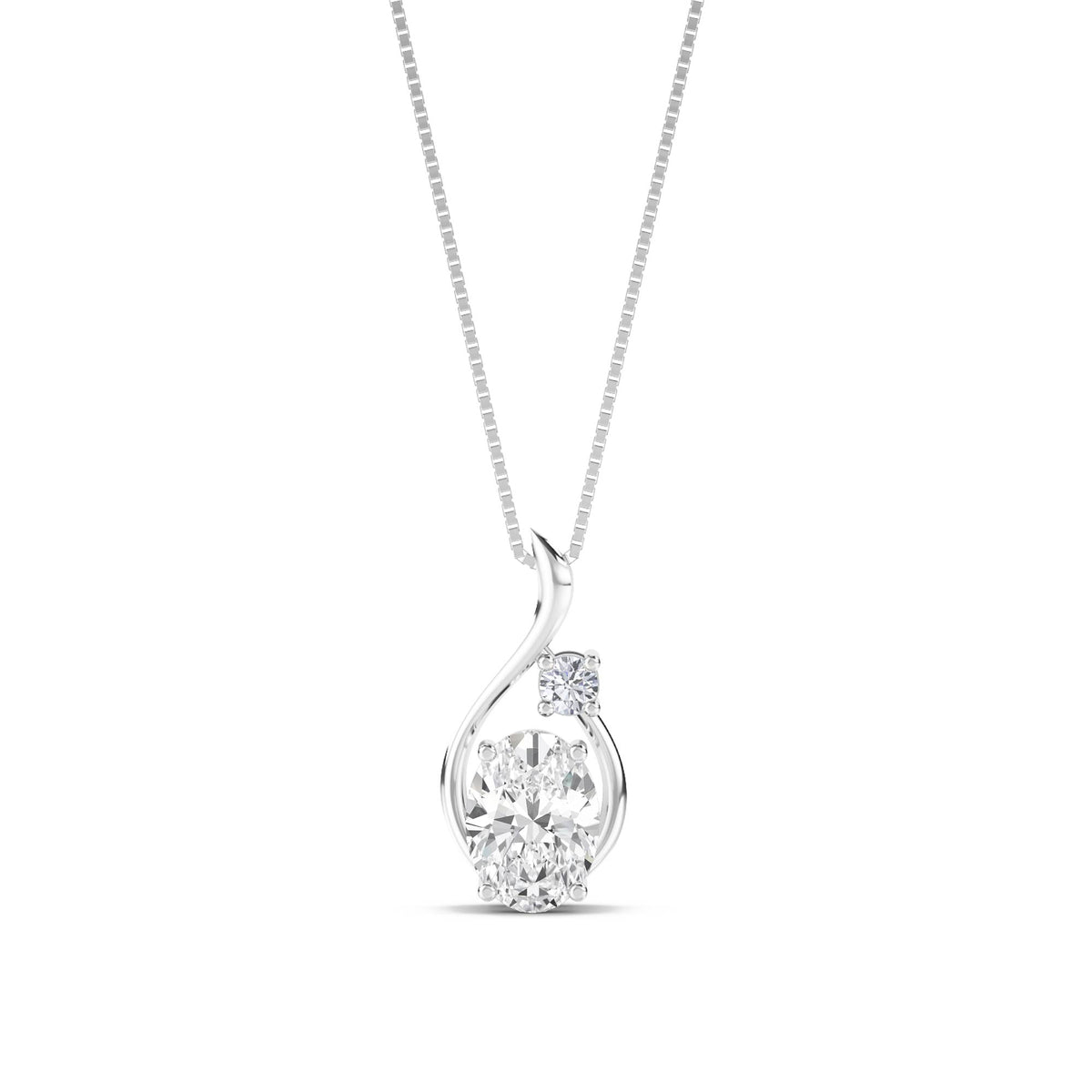 Oval Ribbon Two Stone Lab Grown Diamond Pendant (Silver) - image 1