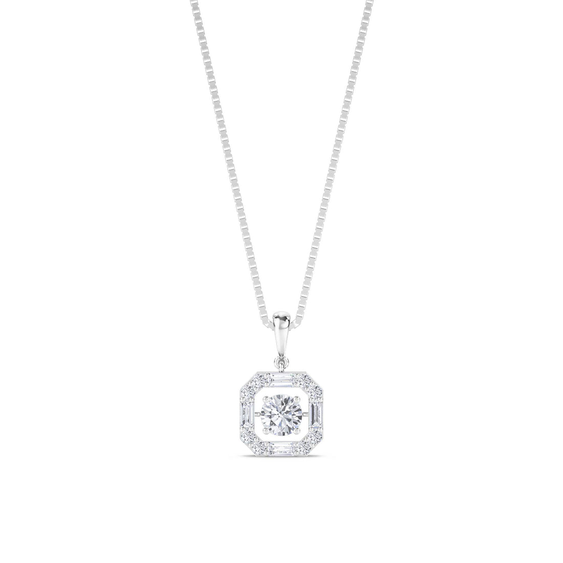 Round Baguette Octagon Halo Lab Grown Diamond Pendant (Silver) - image 1
